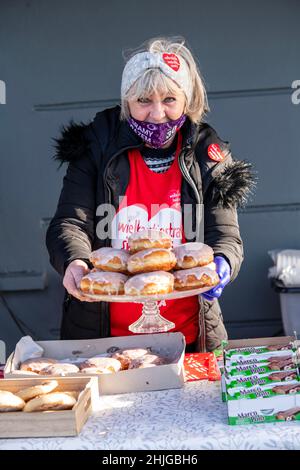 Limerick, Irland. 29. Januar 2022. Rotes Herz, ein Symbol der sozialen Nächstenliebe. Die Charity-Kampagne des Großen Orchesters der Weihnachtshilfe, 30th fina Stockfoto