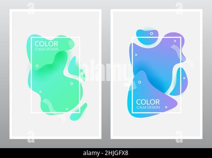 Flüssiges Posterset. Flüssiges Farbdesign mit weißem Rahmen. Farbspritzer mit Formen. Ruhiges Design für Banner, Broschüre, Web. Modernes Cover-Design. Vektor Stock Vektor