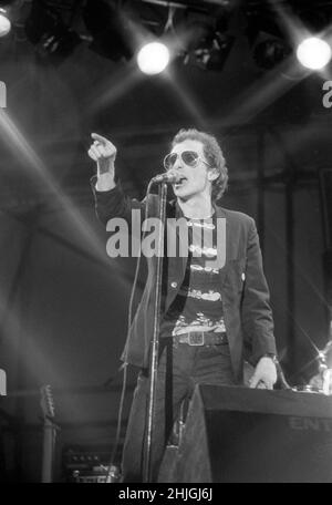 Der englische Musiker Graham Parker tritt beim Reading Festival 1977 in England auf. Stockfoto