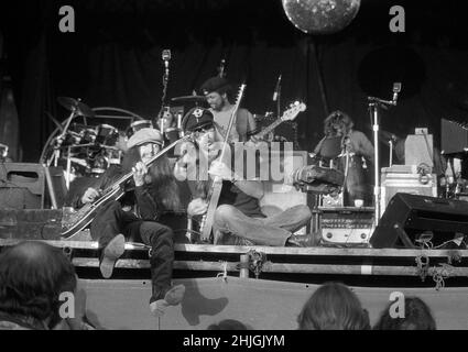 Die Doobie Brothers treten beim Reading Festival 1977 in England auf. Stockfoto