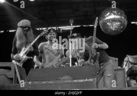 Die Doobie Brothers treten beim Reading Festival 1977 in England auf. Stockfoto