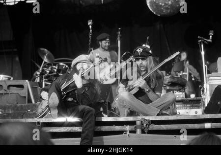 Die Doobie Brothers treten beim Reading Festival 1977 in England auf. Stockfoto