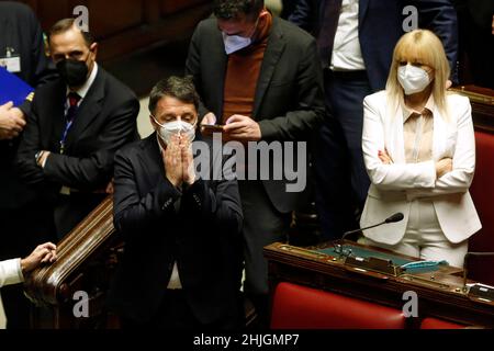 Rom, Italien. 29th Januar 2022. Matteo Renzi während der achten Abstimmungsstunde zur Wahl des neuen Präsidenten der Italienischen Republik im Plenum des Abgeordnetenhauses. Rom (Italien), 29. Januar 2022 in Rom, Italien.Foto Samantha Zucchi Insidefoto Quelle: Insidefoto srl/Alamy Live News Stockfoto