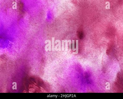 Abstrakter pastellfarbener Aquarell-Hintergrund. Handbemalte Aquarelltextur in Violett- und Rosa-Pastelltönen auf Papier. Ideal für den Stoff, Hintergründe, Tapeten, Abdeckungen und Verpackungen. Stockfoto