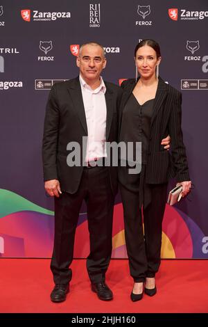 29. Januar 2022, Zaragoza, Aragon, Spanien: Eduard Fernandez nimmt am 29. Januar 2022 in Zaragoza, Spanien, an den Feroz Awards 2022 - Red Carpet im Auditorium Teil (Bildnachweis: © Jack Abuin/ZUMA Press Wire) Stockfoto