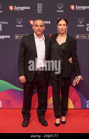 29. Januar 2022, Zaragoza, Aragon, Spanien: Eduard Fernandez nimmt am 29. Januar 2022 in Zaragoza, Spanien, an den Feroz Awards 2022 - Red Carpet im Auditorium Teil (Bildnachweis: © Jack Abuin/ZUMA Press Wire) Stockfoto