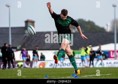 Galway, Irland. 29th Januar 2022. Cathal Forde von Connacht spielt den Ball während des Spiels der United Rugby Championship Round 11 zwischen Connacht Rugby und Glasgow Warriors am 29. Januar 2022 auf dem Sportplatz in Galway, Irland (Foto von Andrew SURMA/ Quelle: SIPA USA/Alamy Live News Stockfoto