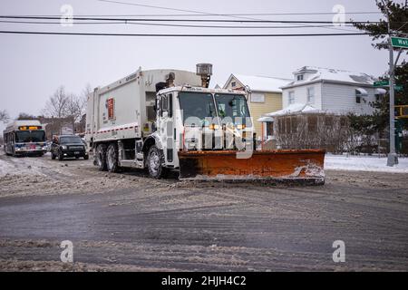 Bronx, New York, USA. 29th Januar 2022. Nor'oster bedeckt die Bronx, als der Schnee am Freitagabend auf den Samstagnachmittag fiel. (Bild: © Steve Sanchez/Pacific Press via ZUMA Press Wire) Bild: ZUMA Press, Inc./Alamy Live News Stockfoto