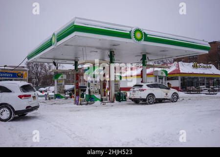 Bronx, USA. 29th Januar 2022. Major Nor'easter verschneit am Samstag, den 29. Januar 2022 in der Bronx, NY. (Foto von Steve Sanchez/SipaUSA). Quelle: SIPA USA/Alamy Live News Stockfoto