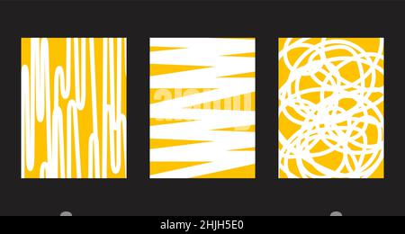 Satz von vertikalen abstrakten Doodle-Line-Postern. Sammlung von gekritzelten Wandhintergründen. Vektorgrafik Stock Vektor