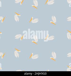 Pelican sitzt nahtlos Muster. Hintergrund der Seevögel. Wiederholte Textur im Doodle-Stil für Stoff, Geschenkpapier, Tapete, Gewebe. Vektorgrafik Stock Vektor