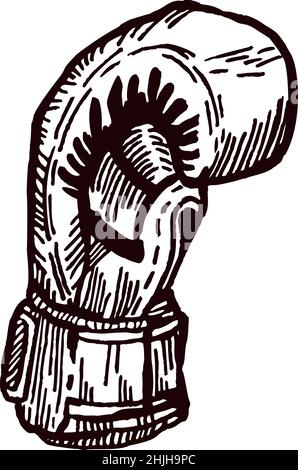 Boxhandschuhe Seitenskizze isoliert. Sportausrüstung für Boxen im handgezeichneten Stil. Design graviert für Poster, Druck, Buchillustration, Logo, ico Stock Vektor