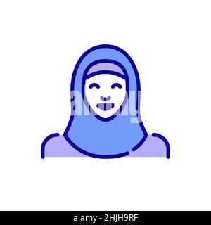 Eine lächelnde muslimische Frau, die einen Hijab trägt. Eine Person arabischer ethnischer Gruppe. Pixel-perfektes, bearbeitbares Avatar-Symbol für Konturfarbe Stock Vektor