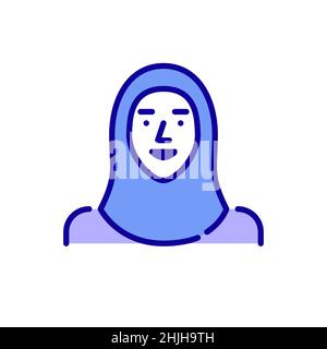 Muslimische Frau, die einen Hijab trägt. Eine Person arabischer ethnischer Gruppe. Pixel-perfektes, bearbeitbares Avatar-Symbol für Konturfarbe Stock Vektor