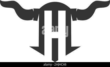 Bullkopf Buchstabe H Symbol Illustration Markenidentität Stock Vektor