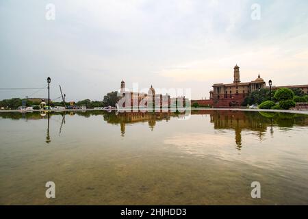 Blick auf den Rashtrapati Bhawan auf der Rajpath Road, Neu-Delhi Stockfoto