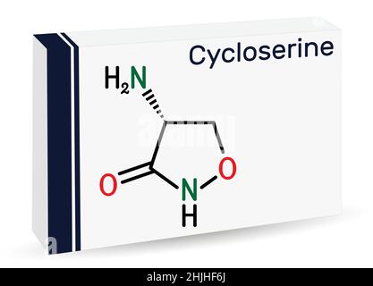 Cycloserin-Molekül. Es handelt sich um ein Breitbandantibiotikum, das bei der Behandlung von Tuberkulose und bestimmten Harnwegsinfektionen (UTI) eingesetzt wird. Skelettchemie Stock Vektor