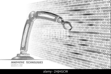 Manipulator mit niedrigem Polyesterbereich am Roboterarm. Dreieckige Form der Baugruppenkonstruktion. Polygonal verbundene Punkte 3D machen Roboter künstliche Maschinen Innovation Stock Vektor