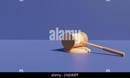 Recht und Gerechtigkeit Konzept mit Gavel und dunkelblauem Hintergrund . 3D Darstellung Rendern von Illustrationen Stockfoto