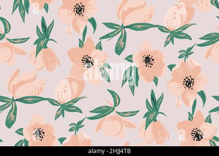 Zartes pastellfarbenes Blumenmuster im Gouache- und Aquarellstil Stock Vektor