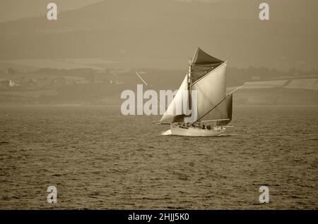 Kulturelle Veranstaltung mit hölzernen alten Fischerbooten in Douarnenez, Bretagne. Stockfoto