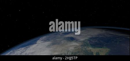 Blick auf den blauen Planeten Erde im Weltraum mit ihrer Atmosphäre Europa Kontinent 3D Rendering Elemente dieses Bildes eingerichtet von NASA Stockfoto