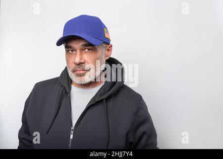 Porträt eines Mannes in Overalls . Bluecollar Mann Stockfoto