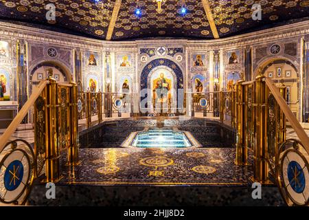 19. Dezember 2021. Region Moskau, Russland: Hauptkathedrale der russischen Streitkräfte, Innenraum der Hauptkirche der Auferstehung Christi. Stockfoto