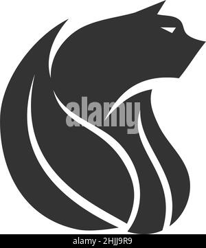 Katze mit Öko-Natur-Blatt-Symbol Illustration Markenidentität Stock Vektor