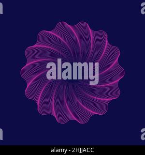 Abstrakte Polygonform aus Linien. Lila Rosette Dekoration Figur. Element im verdrehten Blumenmuster. Vorlage mit pinkem Logo. Geometrische Form. Vektor Stock Vektor