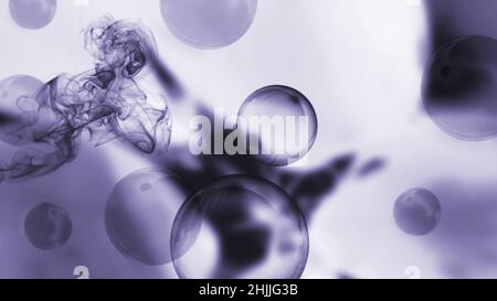 Seifenblasen in der Luft, abstrakter schwarzer Rauch, 3D Rendering Stockfoto