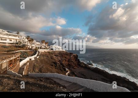 Blick auf die Westküste von Gran Canaria vom Faro de Sardina aus. Galdar. Gran Canaria. Kanarische Inseln Stockfoto