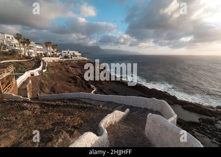 Blick auf die Westküste von Gran Canaria vom Faro de Sardina aus. Galdar. Gran Canaria. Kanarische Inseln Stockfoto