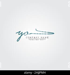 Anfangsbuchstabe YO Logo - handgeschriebenes Signaturlogo - einfaches Vektorlogo im Signaturstil für Markenname-Initialen. Stock Vektor