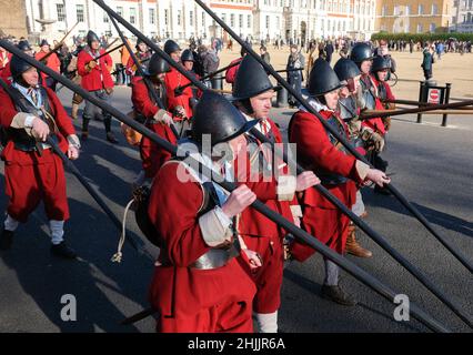 London, Großbritannien. 30th. Januar 2022. Mitglieder der englischen Bürgerkriegsgesellschaft gedenken der Hinrichtung von König Charles 1st. Kredit: Matthew Chattle/Alamy Live Nachrichten Stockfoto