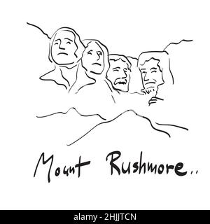 Mount Rushmore National Memorial Illustration Vektor von Hand gezeichnet isoliert auf weißem Hintergrund Linie Kunst Stock Vektor