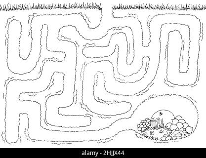 Burrow Labyrinth Grafik schwarz weiß Skizze Illustration Vektor Stock Vektor