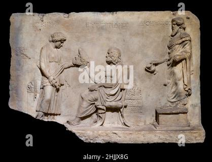 Relief von Euripides, Tragödienschriftsteller. 1st Jahrhundert vor Christus -1st Jahrhundert vor Christus. Istanbuler Archäologiemuseum. Stockfoto