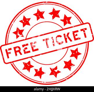 Grunge rotes Freikartenwort mit Stern-Symbol rund Gummi-Siegel-Stempel auf weißem Hintergrund Stock Vektor