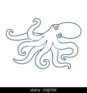 Octopus Linie Kunst Zeichnung. Einfaches Design für Druck oder Logo. Isolierte Vektordarstellung. Stock Vektor