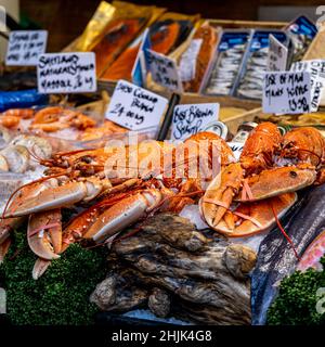 London England Großbritannien, 29. Januar 2022, Fresh Fish Stall Borough Market London Bridge Southwark Stockfoto