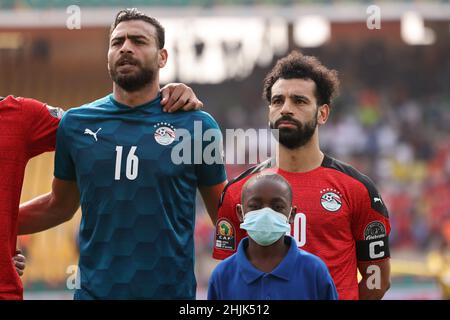 Kamerun, Yaounde, Januar 30 2022 - Gabaski, Mohamed Salah aus Ägypten während des Afrika Cup of Nations - Play offs - Viertelfinalspiel zwischen Ägypten und Marokko im Stade Ahmadou Ahidjo, Yaounde, Kamerun, 30/01/2022. Foto SF Credit: Sebo47/Alamy Live News Stockfoto