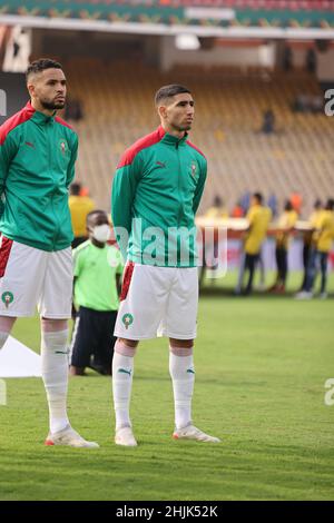 Kamerun, Yaounde, Januar 30 2022 - Achraf Hakimi von Marokko während des Afrika Cup of Nations - Play offs - Viertelfinalspiel zwischen Ägypten und Marokko im Stade Ahmadou Ahidjo, Yaounde, Kamerun, 30/01/2022. Foto SF Credit: Sebo47/Alamy Live News Stockfoto