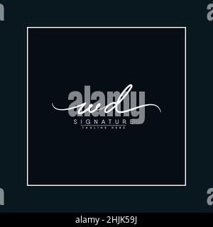 Anfangsbuchstabe WD-Logo - handgezeichnetes Signature-Stil-Logo - einfaches Vektor-Logo im Signature-Stil für Initialen Stock Vektor