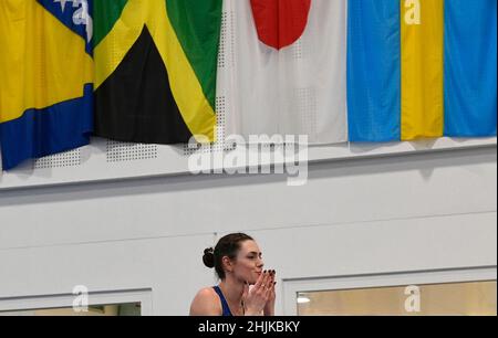 Nehvizdy, Tschechische Republik. 30th Januar 2022. Yuliya Chumaschenko aus der Ukraine tritt beim internationalen Leichtathletik-Hallentreffen Stars in Nehvizdy am 30. Januar 2022 im Hochsprung der Frauen in Nehvizdy, Tschechien, an. Kredit: Michal Krumphanzl/CTK Foto/Alamy Live Nachrichten Stockfoto