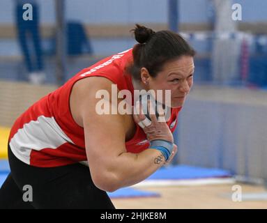 Nehvizdy, Tschechische Republik. 30th Januar 2022. Christina Schwanitz aus Deutschland tritt beim internationalen Leichtathletik-Hallentreffen Stars in Nehvizdy am 30. Januar 2022 in Nehvizdy, Tschechische Republik, beim Frauenschuss an. Kredit: Michal Krumphanzl/CTK Foto/Alamy Live Nachrichten Stockfoto