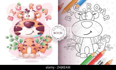 Cartoon Charakter lustige Tier Tiger - Bild ausmalen Stock Vektor