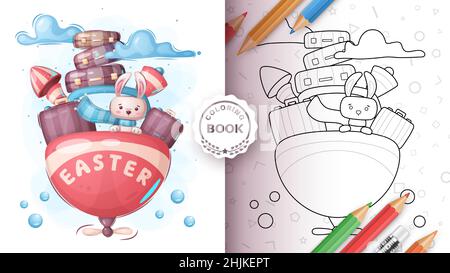 Cartoon Charakter Tier Kaninchen Reise - Malvorlagen Stock Vektor