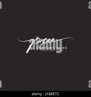 Anfangsbuchstabe PW-Logo - handgezeichnetes Logo im Signaturstil - einfaches Vektorlogo im Signaturstil für Initialen Stock Vektor