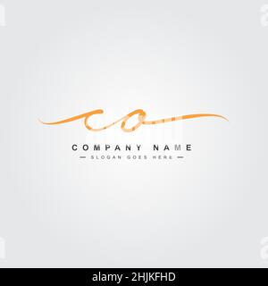 Anfangsbuchstabe CO-Logo - handgezeichnetes Signaturlogo - einfaches Vektorlogo im Signaturstil für Initialen Stock Vektor